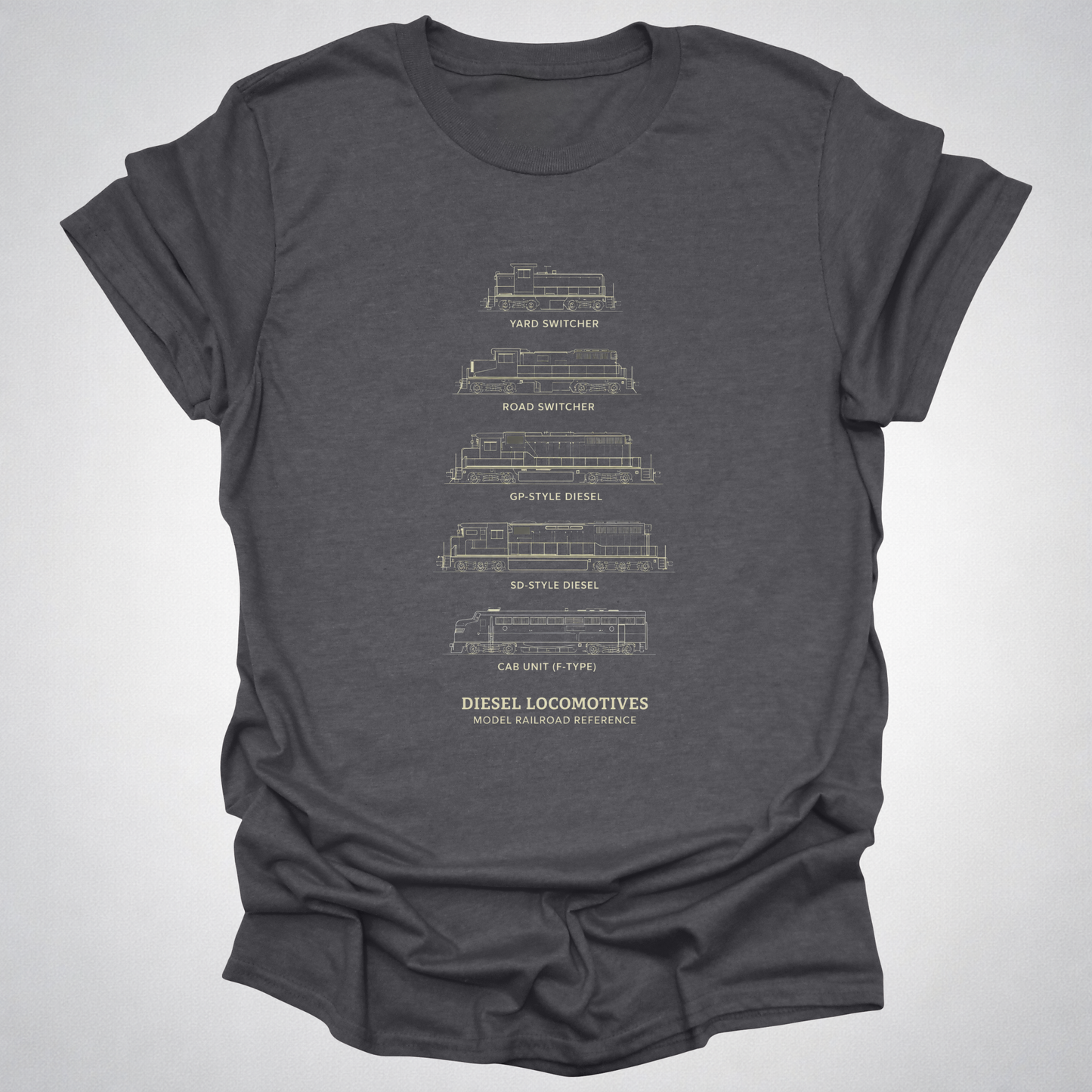 Diesel Locomotives Model Railroad T-Shirt | Classic Diesel Types Reference Railfan Tee