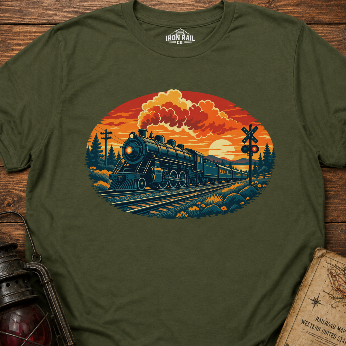 Vintage Steam Train Sunset T-Shirt