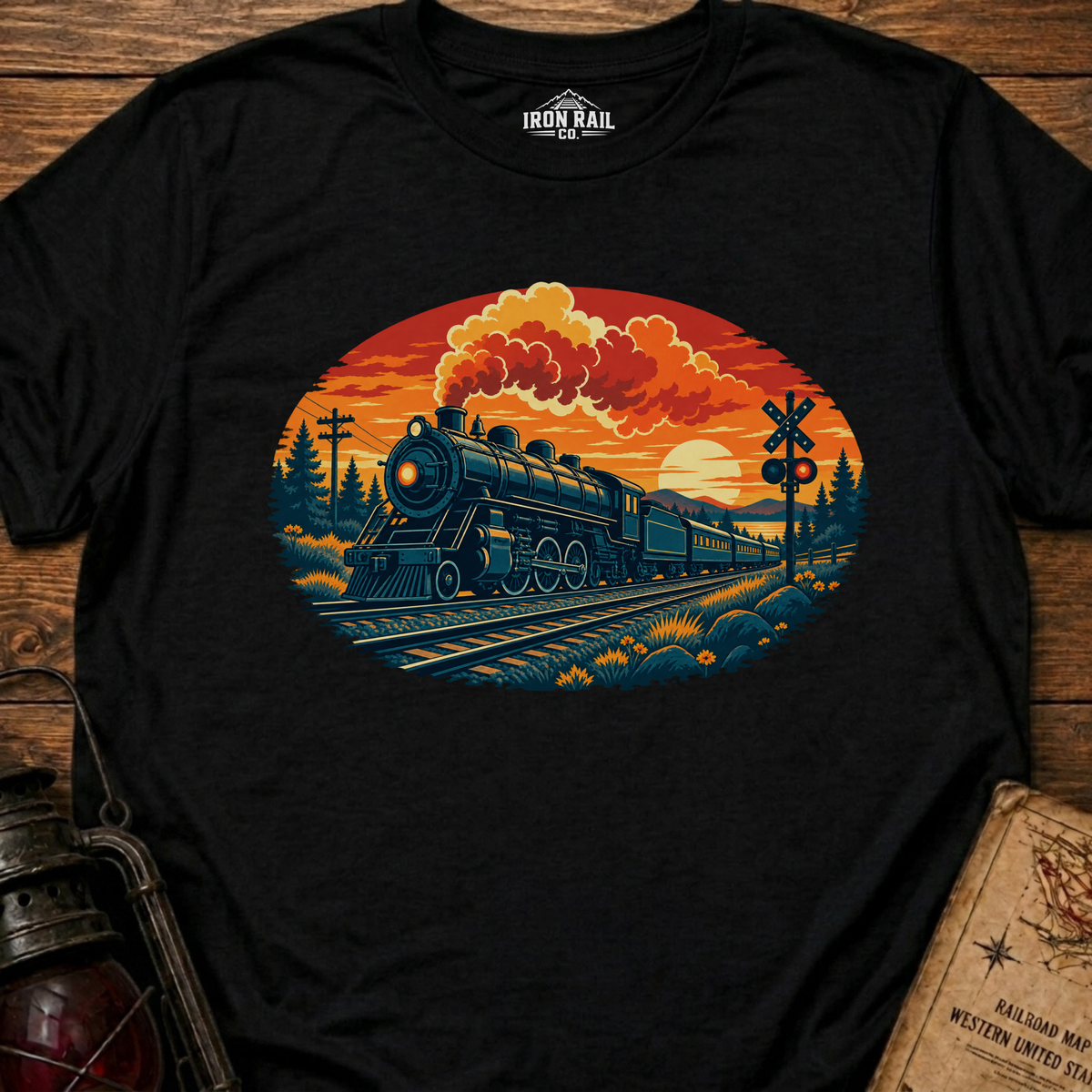 Vintage Steam Train Sunset T-Shirt