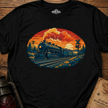 Vintage Steam Train Sunset T-Shirt