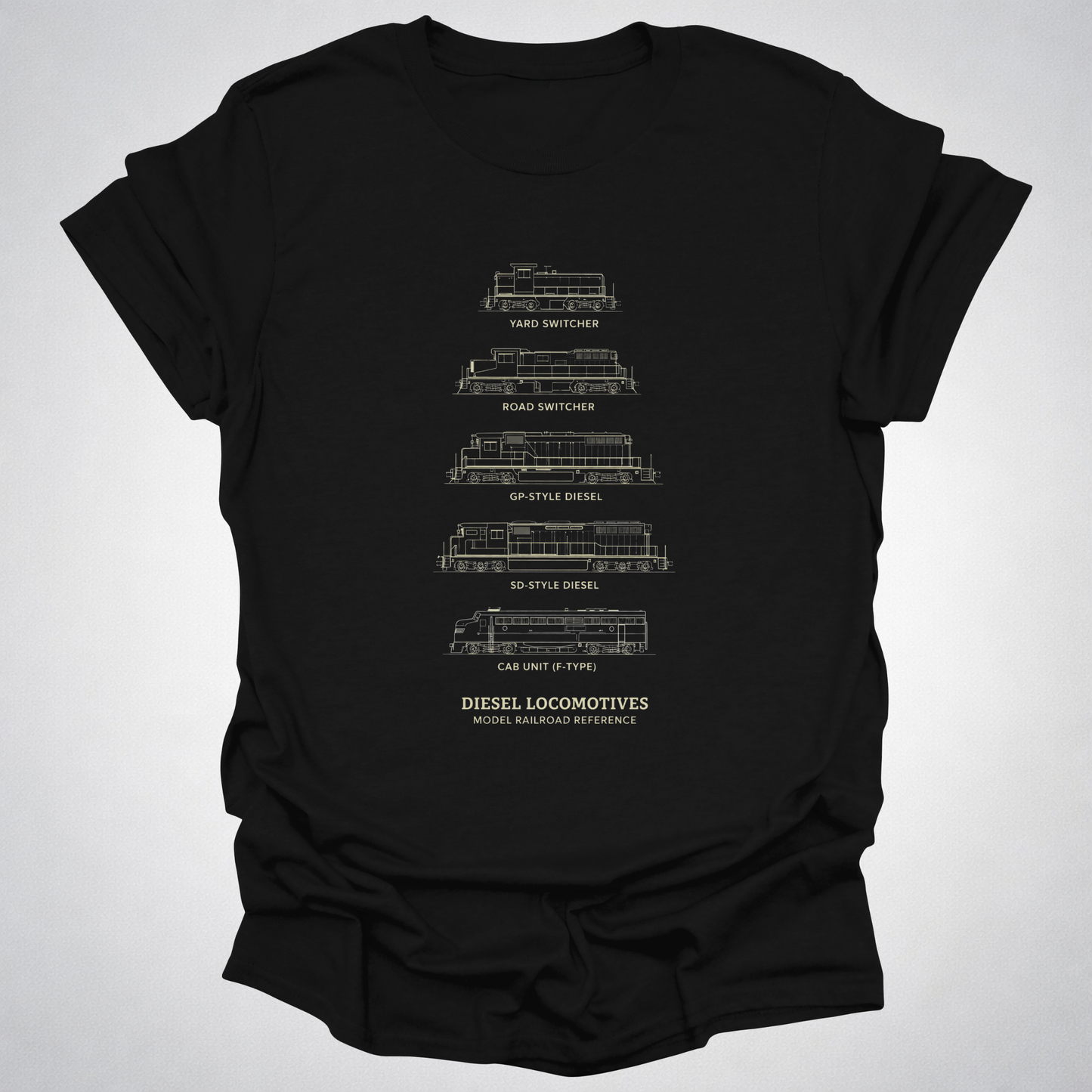 Diesel Locomotives Model Railroad T-Shirt | Classic Diesel Types Reference Railfan Tee