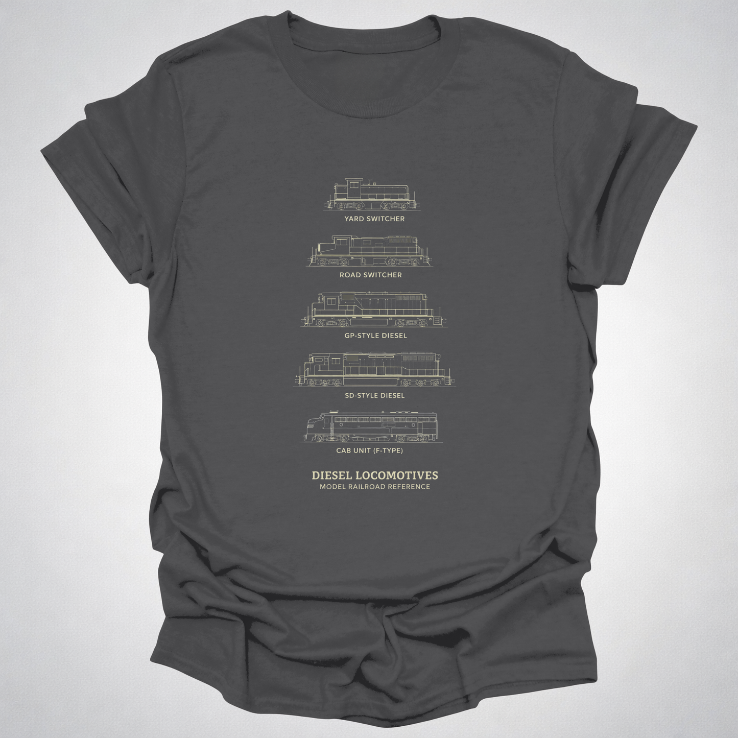 Diesel Locomotives Model Railroad T-Shirt | Classic Diesel Types Reference Railfan Tee