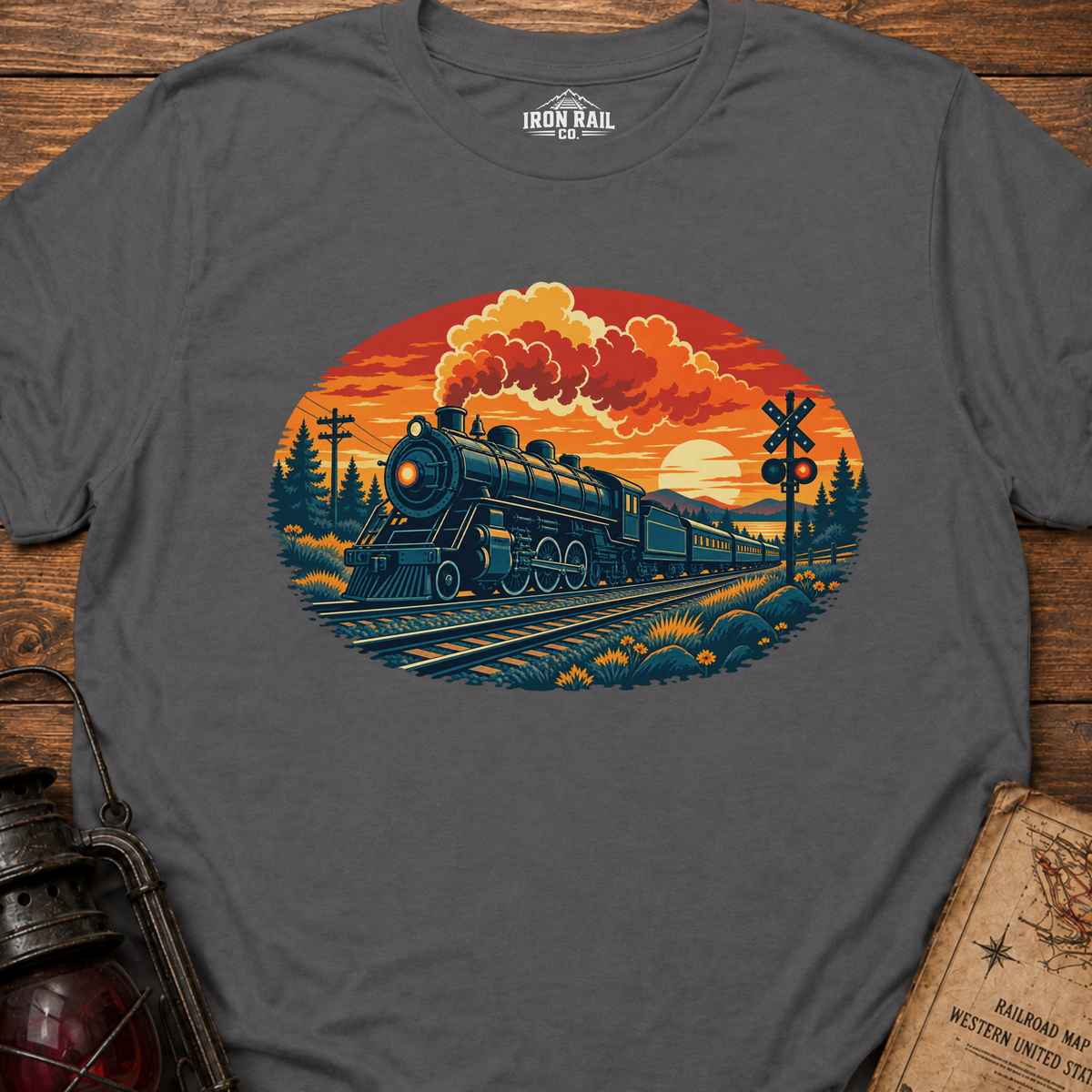 Vintage Steam Train Sunset T-Shirt