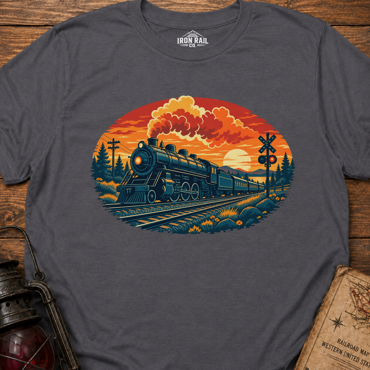 Vintage Steam Train Sunset T-Shirt