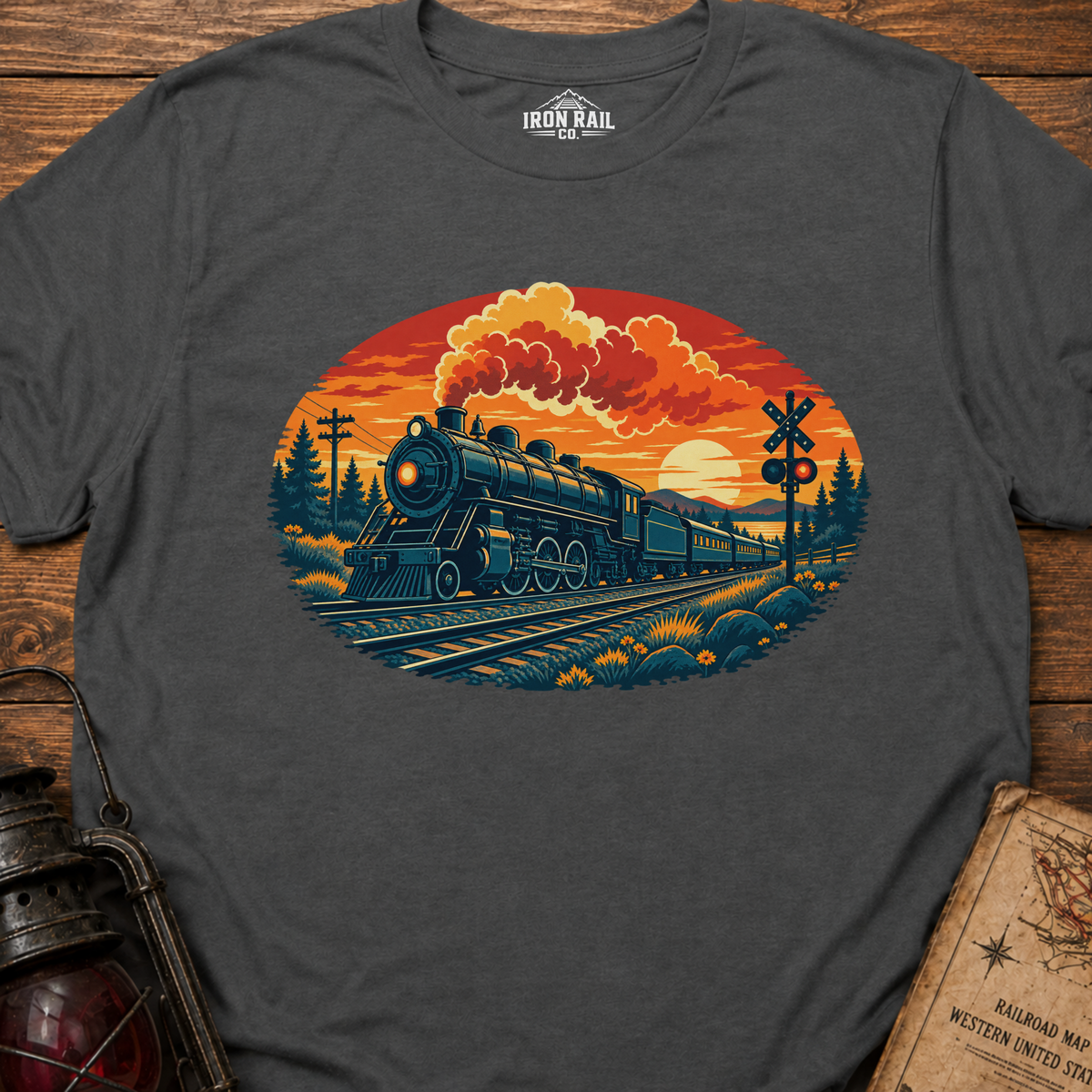 Vintage Steam Train Sunset T-Shirt