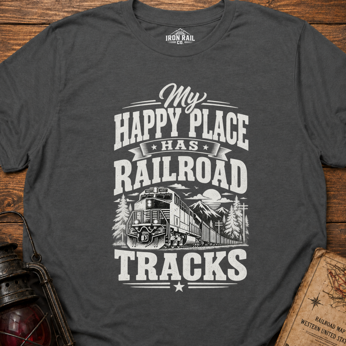 My Happy Place Has Railroad Tracks T-Shirt