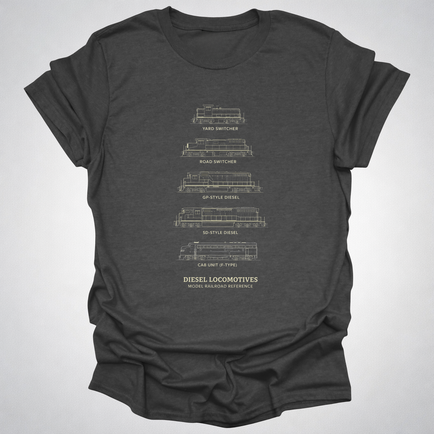 Diesel Locomotives Model Railroad T-Shirt | Classic Diesel Types Reference Railfan Tee