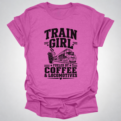 Train Girl Fueled by Coffee & Locomotives T-Shirt