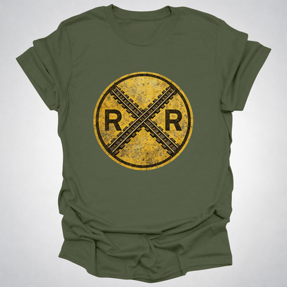 Vintage Railroad Crossing RR T-Shirt | Distressed Rail Heritage Tee
