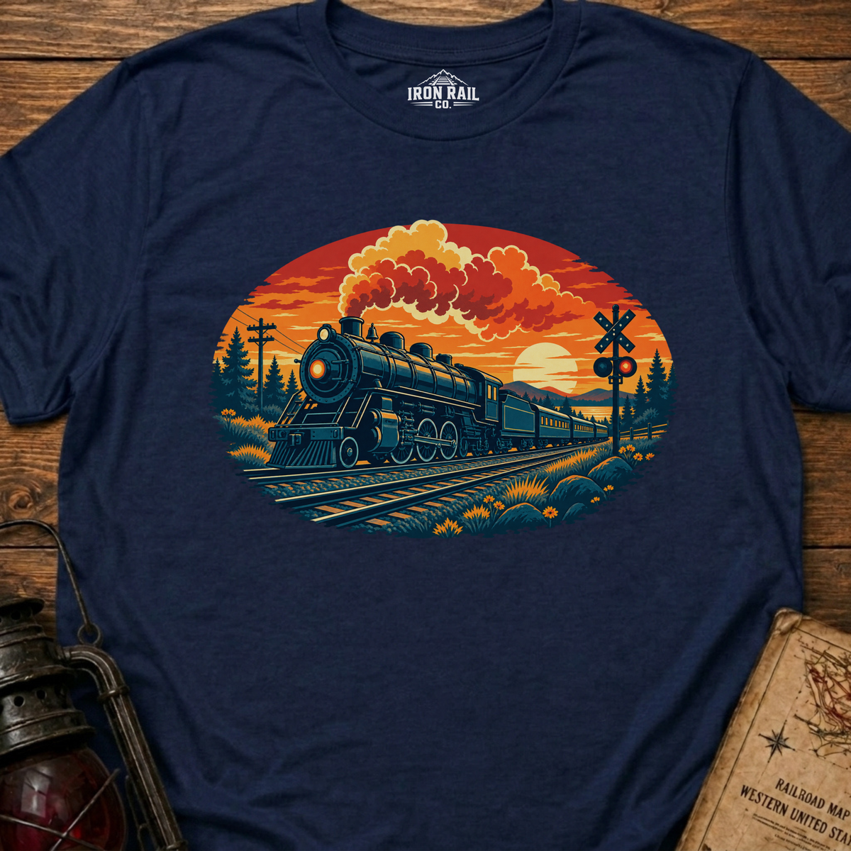Vintage Steam Train Sunset T-Shirt