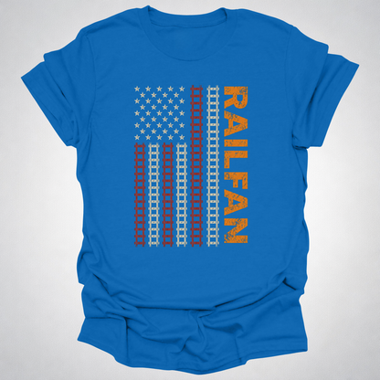 Railfan American Flag T-Shirt – Distressed Train Tracks USA Flag